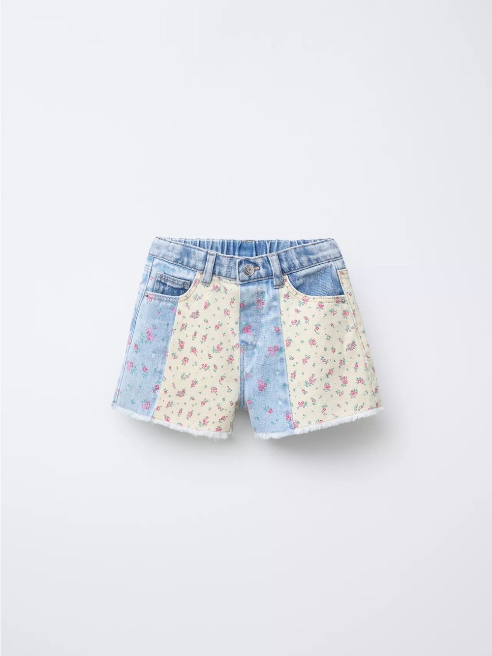 Zara Patchwork Floral Denim Shorts - Light Blue & Cream size 3T